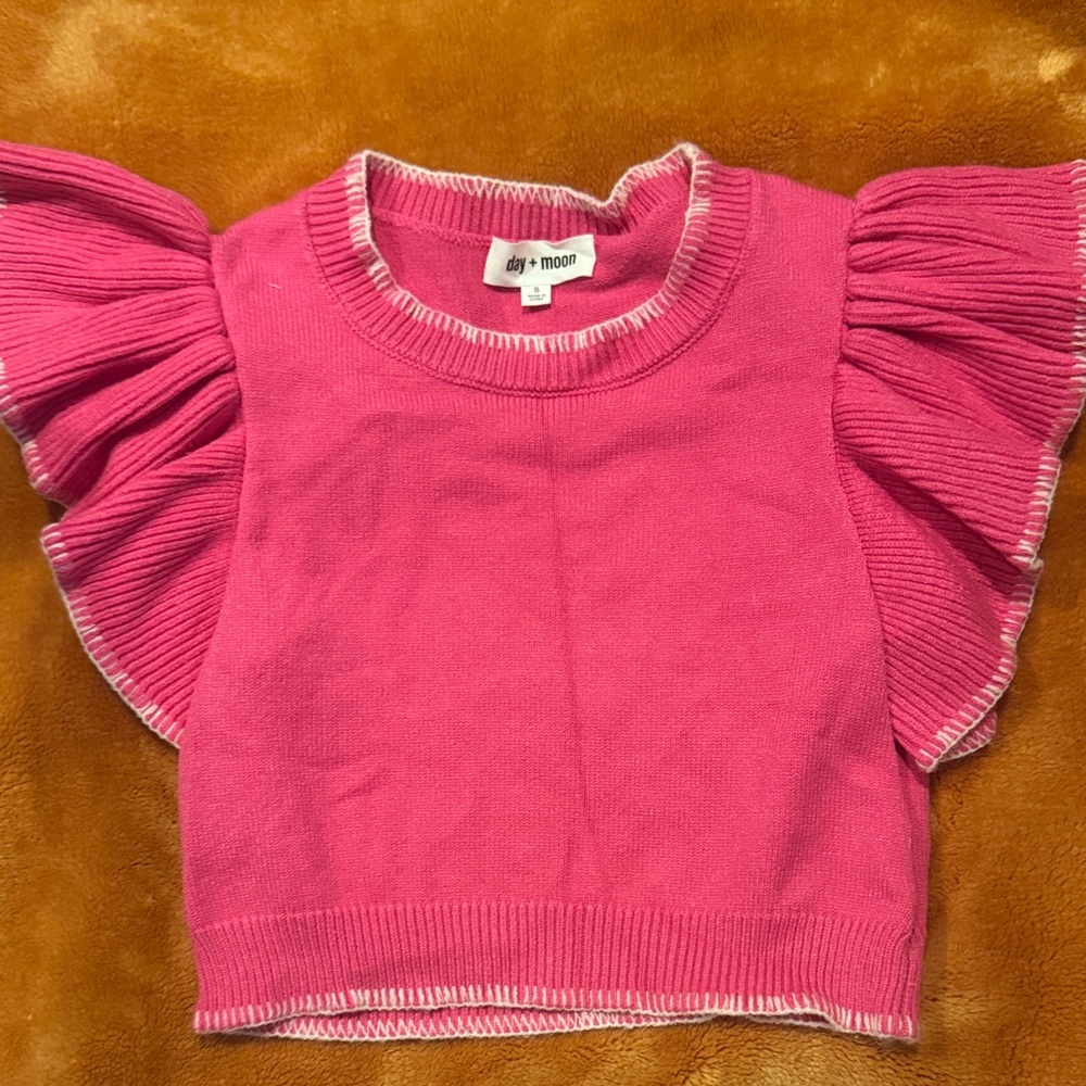 Day & Moon juniors Hot Pink Flutter Sleeve Sweater Top